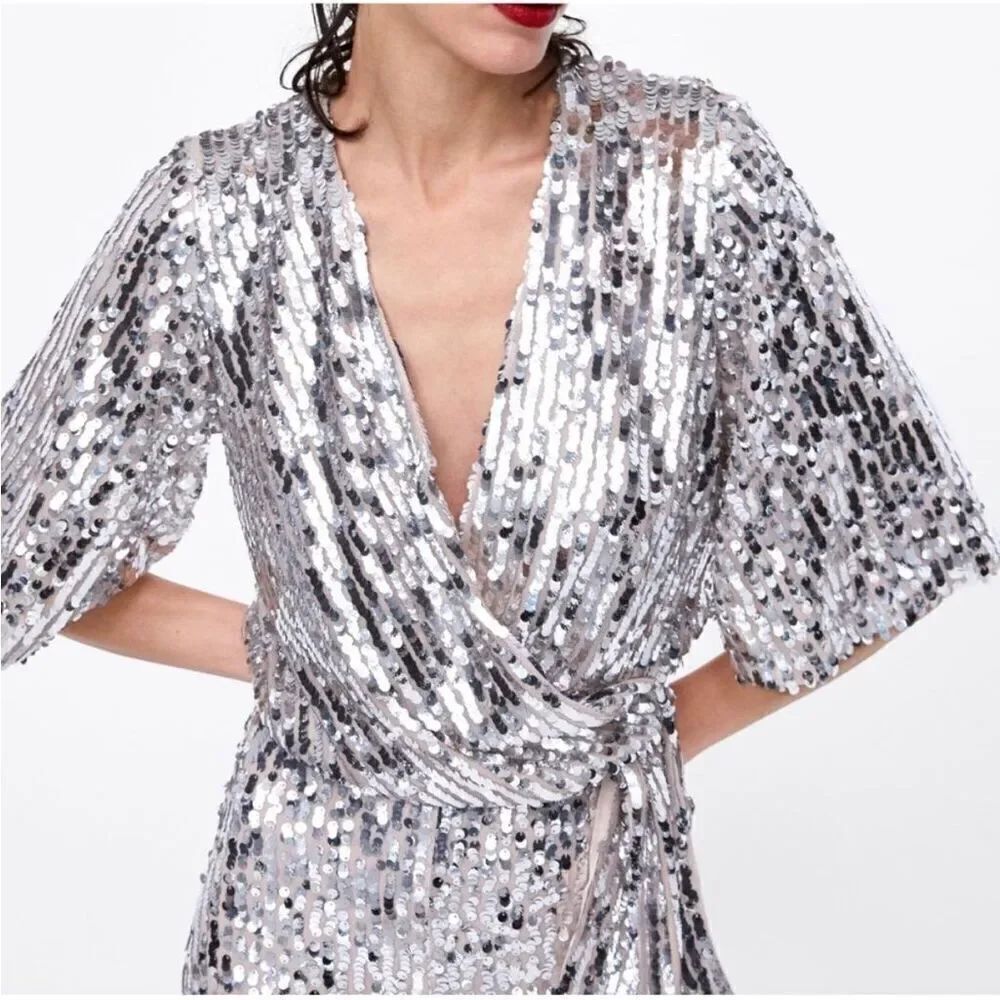 Blogger Favorite Zara NYC Night Fever Sequin Wrap Bolero Jacket Blouse